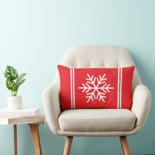 Bright Christms Red White Racing Stripes Snowflake Lumbar Cushion