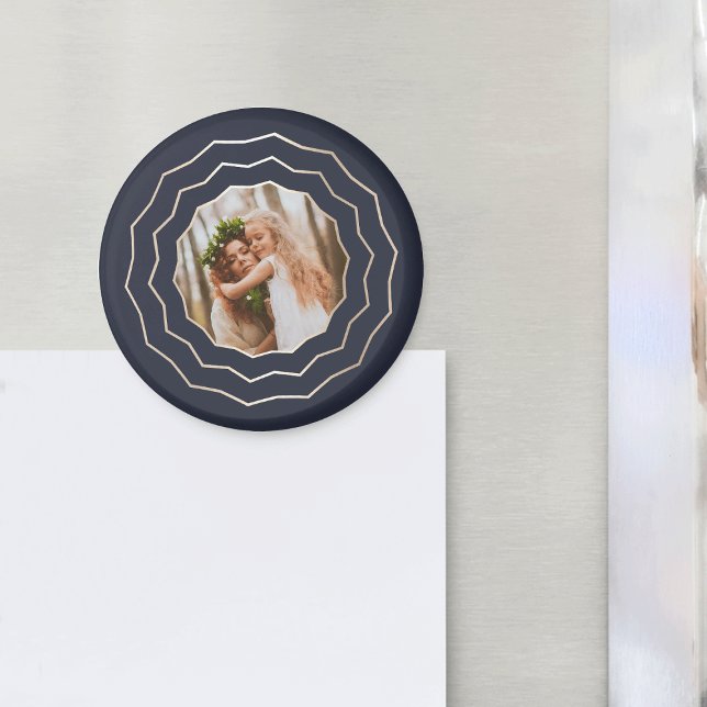 Bright Circle | Navy & Gold Geometric Frame Photo Magnet (Creator Uploaded)
