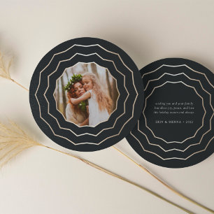 Bright Circle Round Holiday Photo Card   Charcoal
