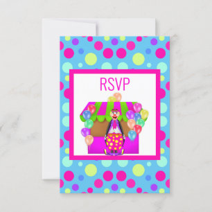 BRIGHT CIRCUS BIRTHDAY PARTY BLUE RSVP CARD