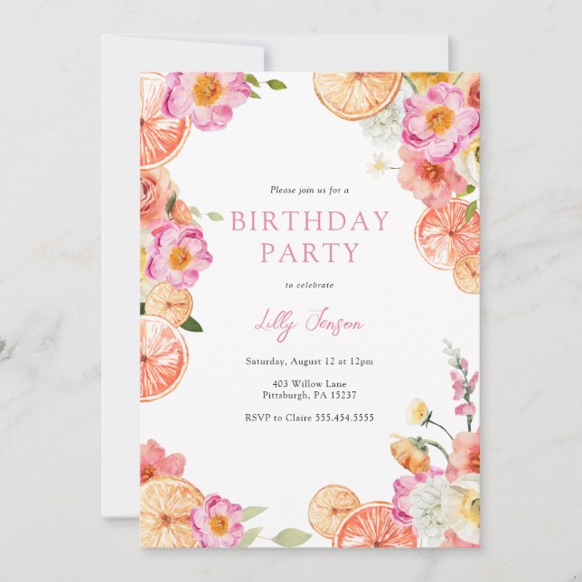 Bright Citrus and Flirty Flowers Birthday  Invitation (Front)