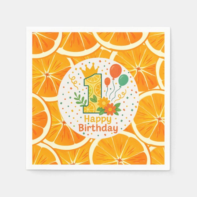 Bright Citrus First Birthday Paper Plates Napkin (Front)