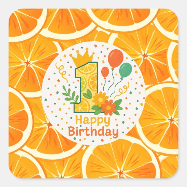 Bright Citrus First Birthday Square Sticker (Front)