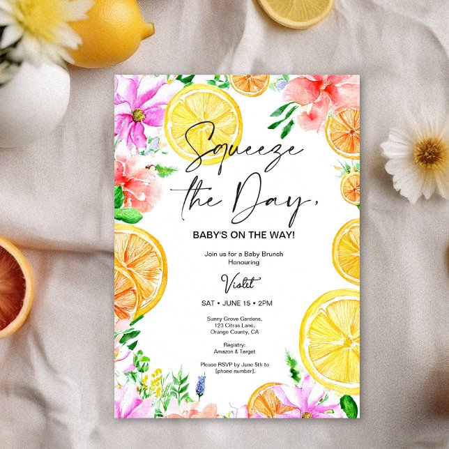 Bright Citrus Floral Baby Shower Brunch Invitation (Creator Uploaded)