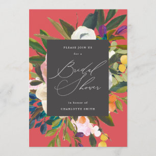 Bright Citrus Flowers Red Bridal Shower Invitation