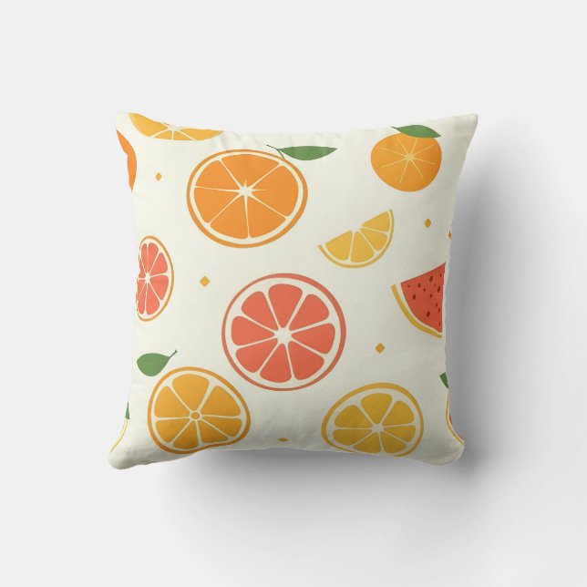 Bright Citrus Fruit Art Cushion (Back)