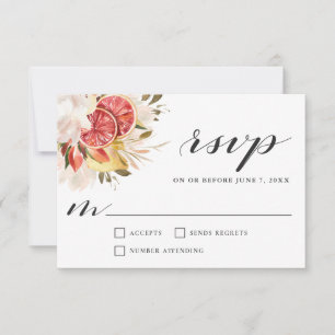 Bright Citrus Tropical Floral Wedding RSVP Card