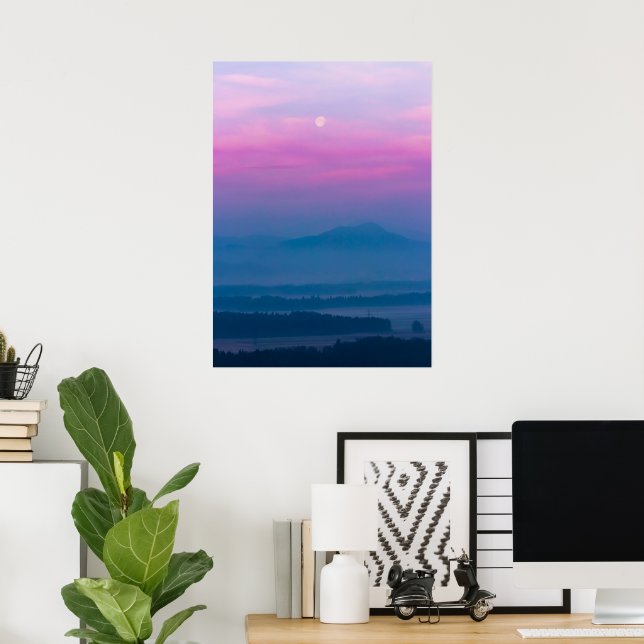 Bright clouds and moon at sunrise poster (Home Office)