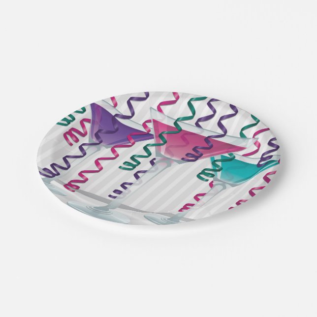 Bright cocktail and ribbon paper plate (Angled)