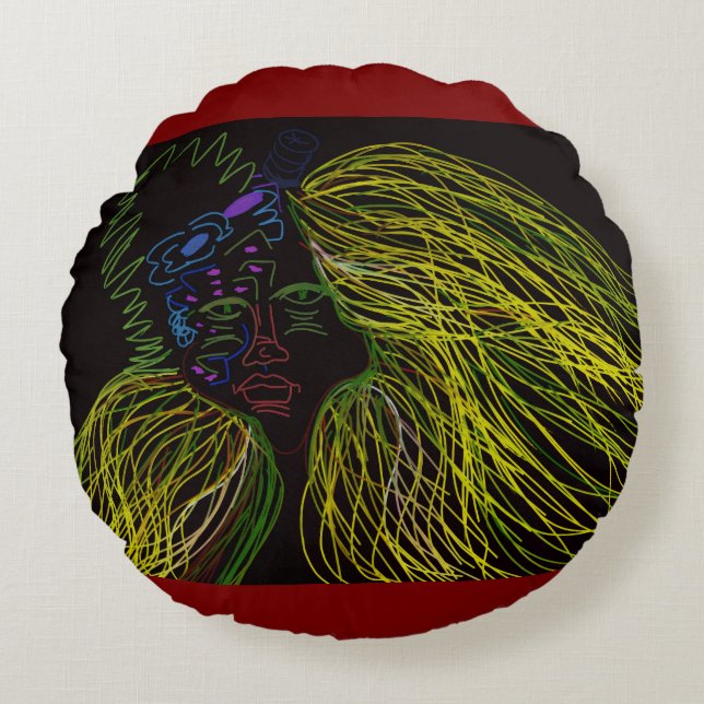 Bright Colored Puppet Round Cushion (Front)