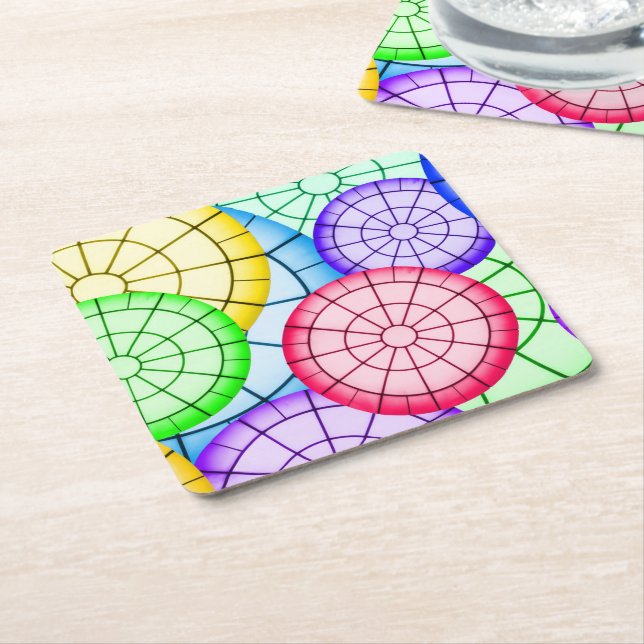 Bright Colorful Abstract Circles Pattern Square Paper Coaster (Angled)