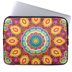 Bright Colorful Abstract Floral Mandala Laptop Sleeve