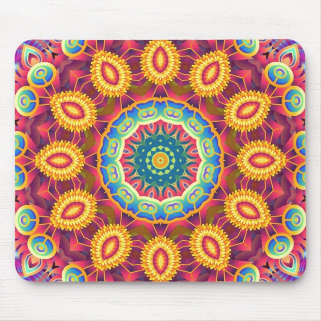 Bright Colorful Abstract Floral Mandala Mouse Pad (Front)