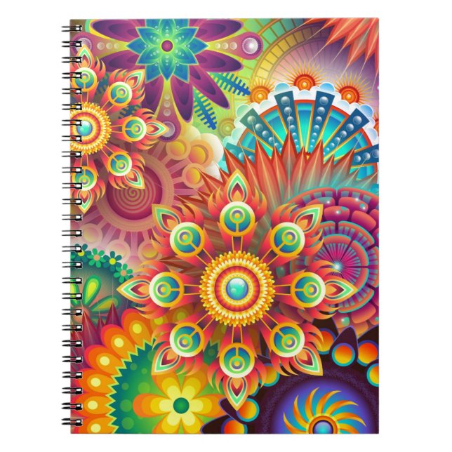 Bright Colorful Abstract Flower Pattern Spiral Notebook (Front)