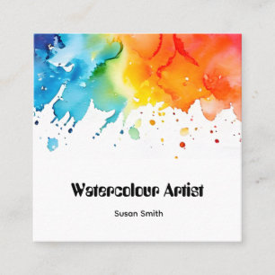 Bright Colorful Abstract Watercolor Art Square Bus Business Card