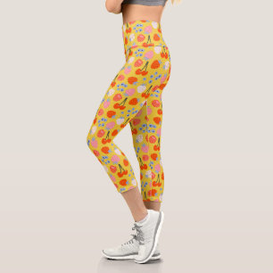 Bright Colorful Berry Fruit Pattern Capri Leggings