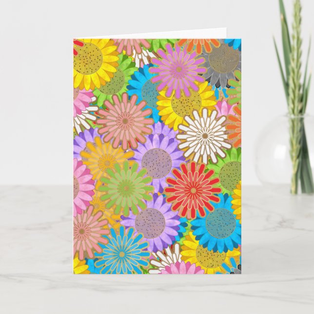 Bright Colorful Busy Chaotic Hippy Flower Pattern Card (Front)