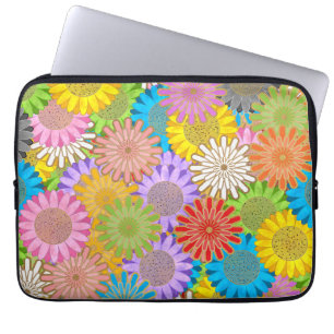 Bright Colorful Busy Chaotic Hippy Flower Pattern Laptop Sleeve