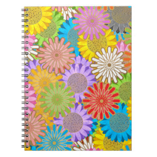 Bright Colorful Busy Chaotic Hippy Flower Pattern Notebook