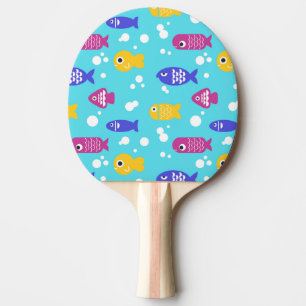 Bright Colorful Cartoon Fish Pattern Blue Ping Pong Paddle