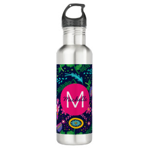 Bright Colorful Chaotic Floral Blue Personalised 710 Ml Water Bottle