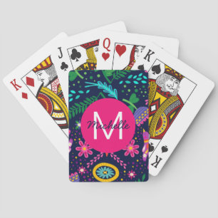 Bright Colorful Chaotic Floral Blue Personalised Playing Cards