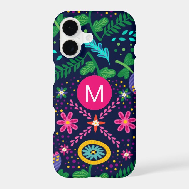 Bright Colorful Chaotic Floral Dark Blue Monogram (Back)