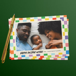 Bright Colorful Checkerboard Landscape Photo Holiday Card