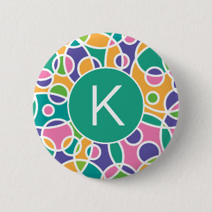 Bright Colorful Crazy Circles Pattern Monogram 6 Cm Round Badge