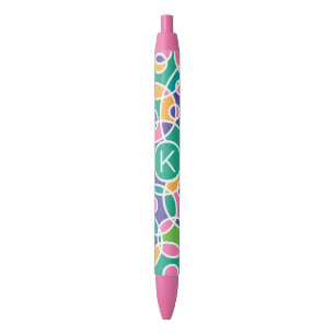 Bright Colorful Crazy Circles Pattern Monogram Black Ink Pen