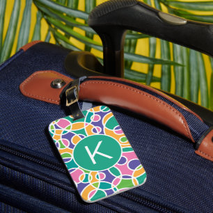 Bright Colorful Crazy Circles Pattern Monogram Luggage Tag