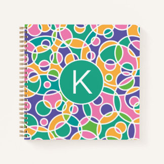Bright Colorful Crazy Circles Pattern Monogram Notebook