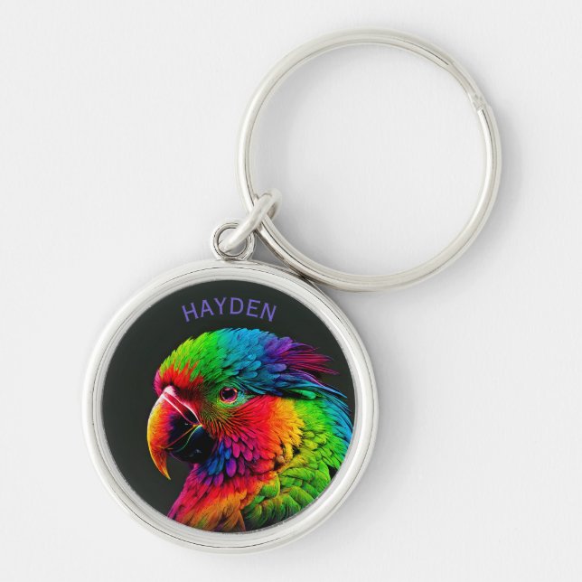 Bright Colorful Exotic Parrot Art Personalised Key Ring (Front)