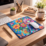 Bright Colorful Floral Mouse Pad<br><div class="desc">Bright Colorful Floral mouse pad Brighten any space or accessory with this colorful whimsical floral folk art design. Featuring vibrant abstract blooms, playful butterflies, and richly textured brushstrokes, this lively botanical design blends boho charm with modern artistic flair. The bold teal background enhances the saturated pinks, oranges, yellows, and purples,...</div>