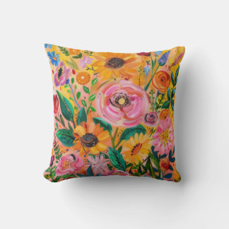 Bright colorful floral oil painting cushion