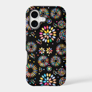 Bright Colorful Flower Circles on Black