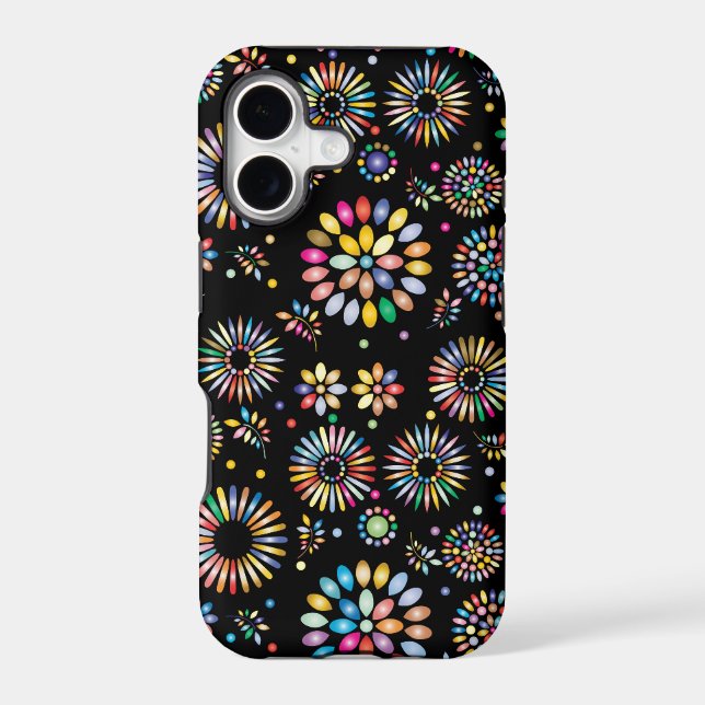 Bright Colorful Flower Circles on Black (Back)