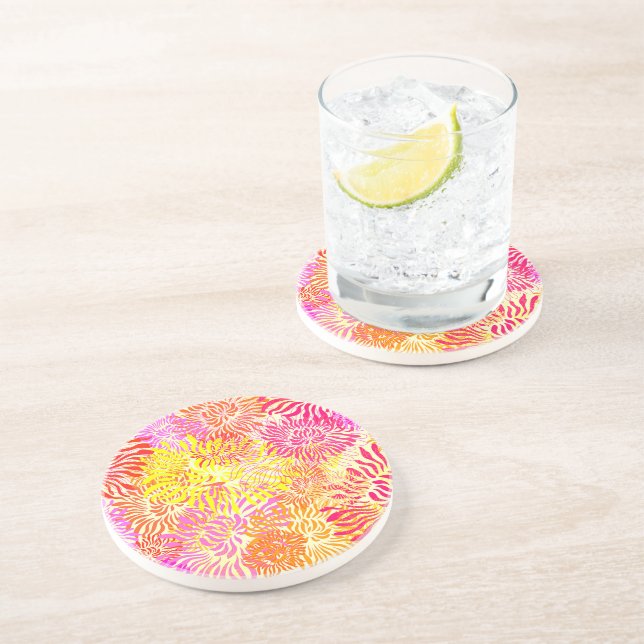 Bright Colorful Flower Print Coaster (Side)