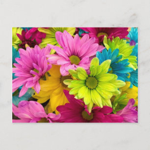 BRIGHT COLORFUL FLOWERS HOLIDAY POSTCARD