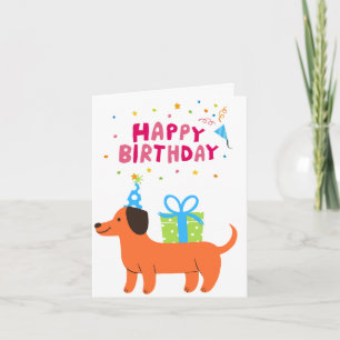 Bright, Colorful & Fun Sausage Dog Happy Birthday Card