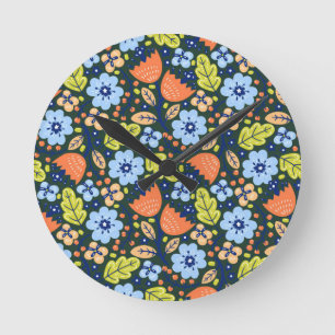 Bright Colorful Modern Pretty Flower Pattern Round Clock