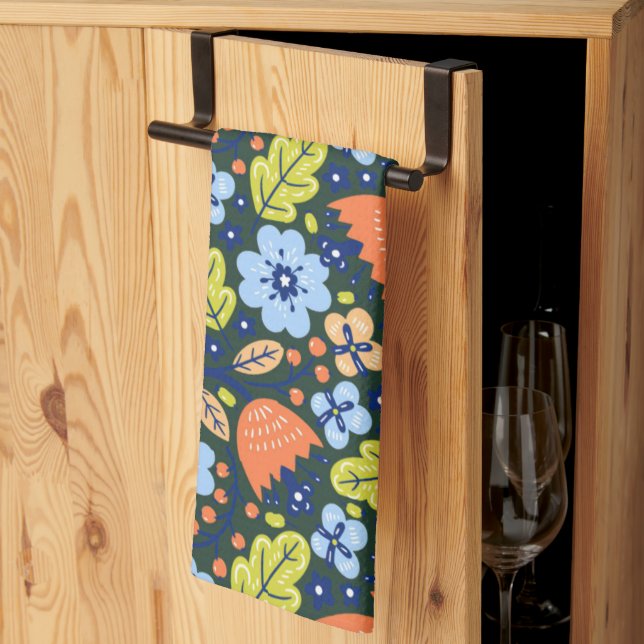 Bright Colorful Modern Pretty Flower Pattern Tea Towel (Thirds Fold)