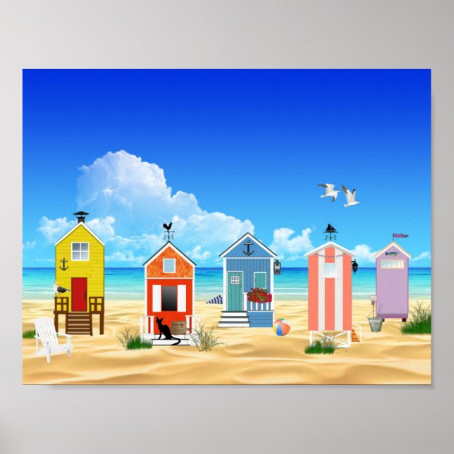 Bright Colorful Ocean Beach House Summer Fun Poster (Front)