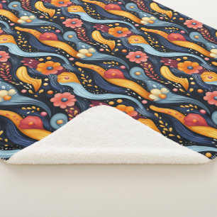 Bright Colorful Orange Flowers Abstract Sherpa Blanket