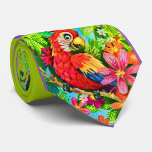 bright colorful parrot print tie