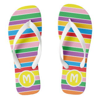 Bright Colorful Rainbow Striped Monogrammed Jandals
