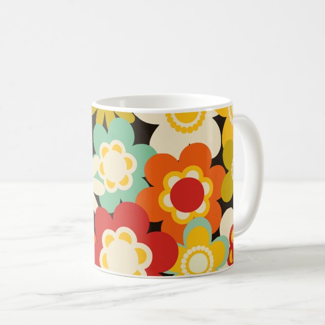 Bright Colorful Retro Cute Floral Pattern Coffee Mug (Front Right)