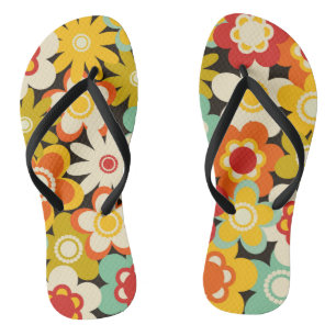 Bright Colorful Retro Cute Floral Pattern Jandals