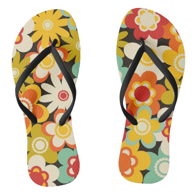 Bright Colorful Retro Cute Floral Pattern Jandals (Footbed)