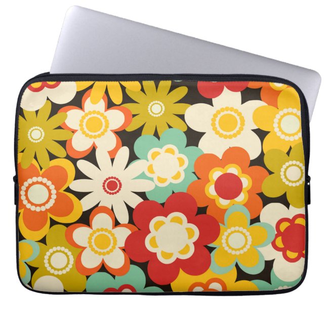 Bright Colorful Retro Cute Floral Pattern Laptop Sleeve (Front)